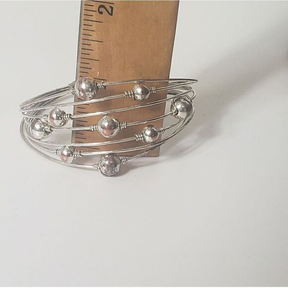 SILVER-TONE Metal Bead & Wire Cuff Bracelet - Picture 4 of 6